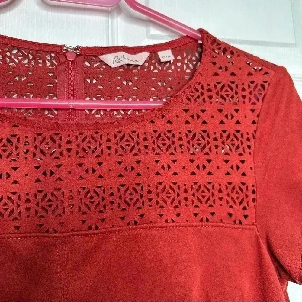 Reitman’s Shift Dress Midi Laser Cut Burn Orange Size Extra Small - Picture 3 of 16